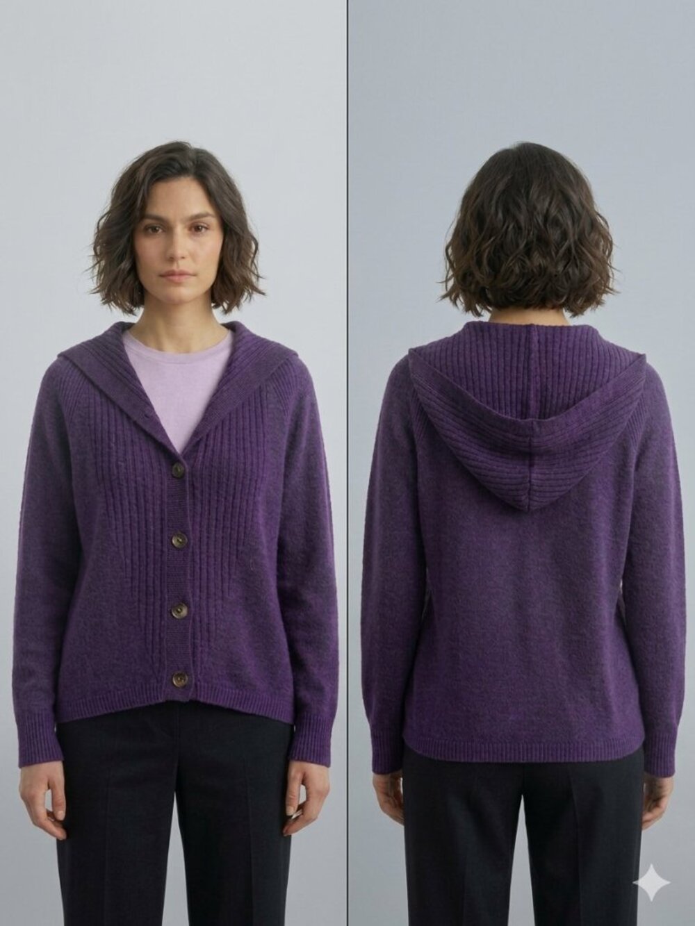 UNIQLO x Velvet by Graham & Spencer 100% CASHMERE Hooded Cardigan M in Purple